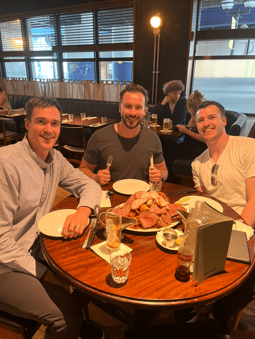 Catching up with old friends. Greg and Paddy, high school friends from London.